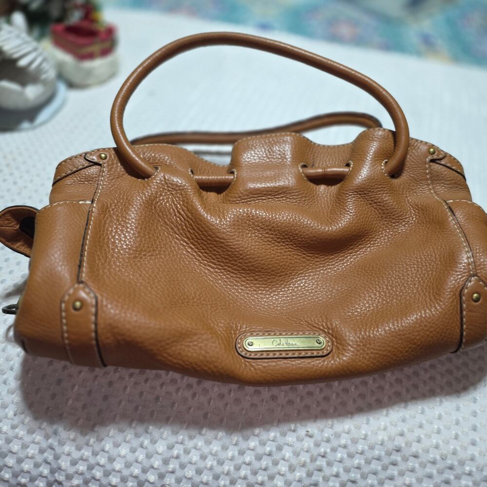 COLE HAAN VINTAGE LEATHER DRAWSTRING BUCKET SHOULDER BAG